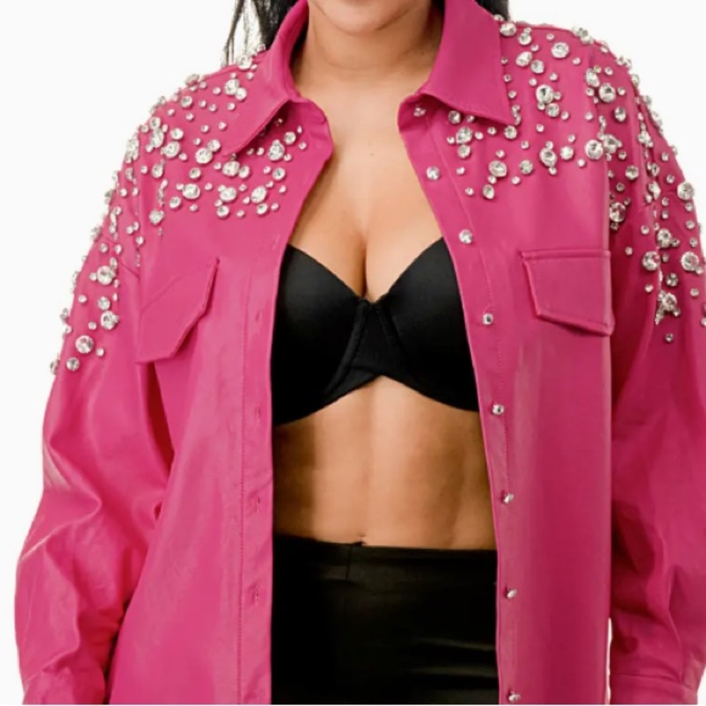Pink Studded Button-Up Shirt